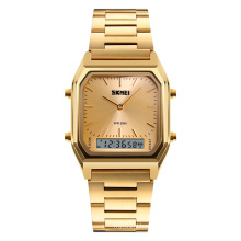 Digital analog stainless steel band waterproof gold plated wrist watches skmei 1220